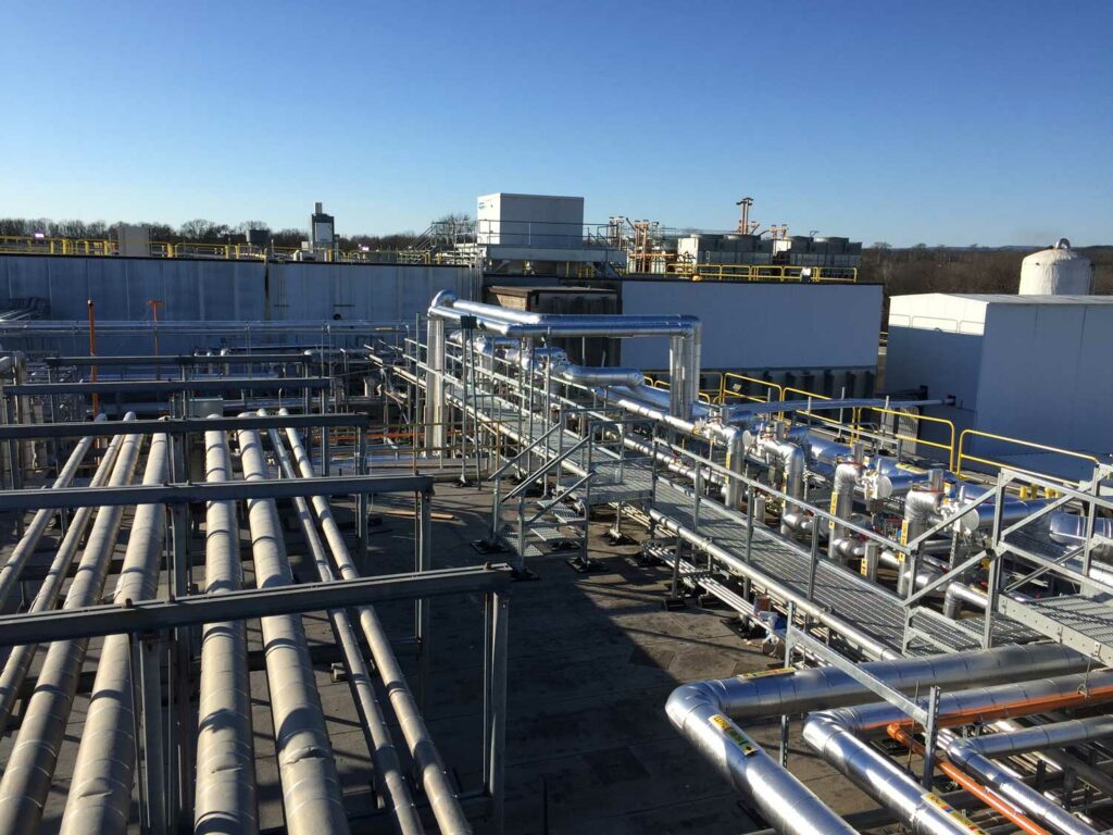Complex rooftop walkway system by MIRO Industries