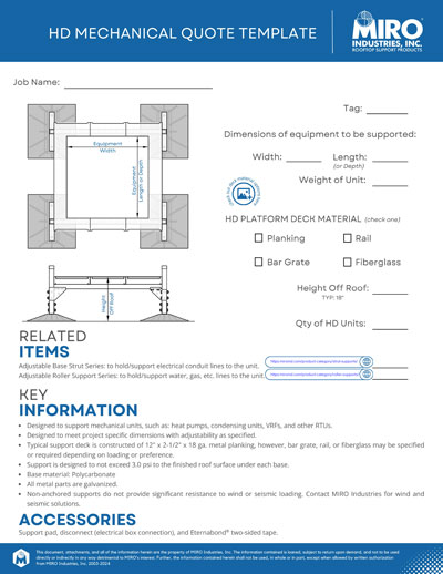 Quote template for rooftop mechanical hvac unit stand support