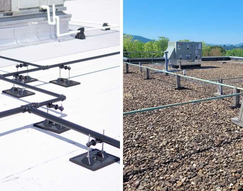 Wood blocks versus polycarbonate rooftop pipe supports