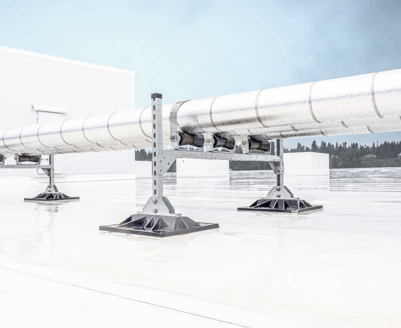 MIRO rooftop pipe support with roller chair for ammonia insulated pipe