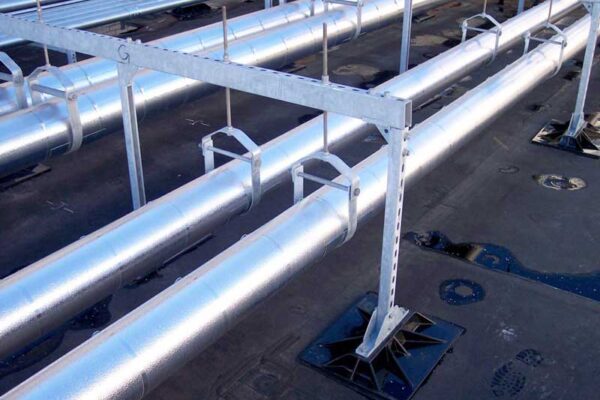 MIRO rooftop frame supports with clevis hanger for insulated pipes