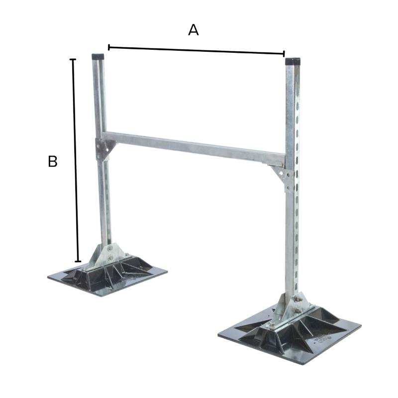 MIRO H-Frame standard duct support diagram showing A width and B height dimensions